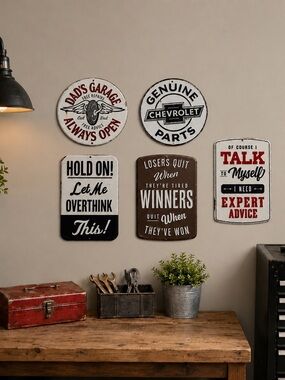 Red Shed Metal Garage Wall Sign Bundle GM Chevrolet Dad’s Garage Set 5 pieces